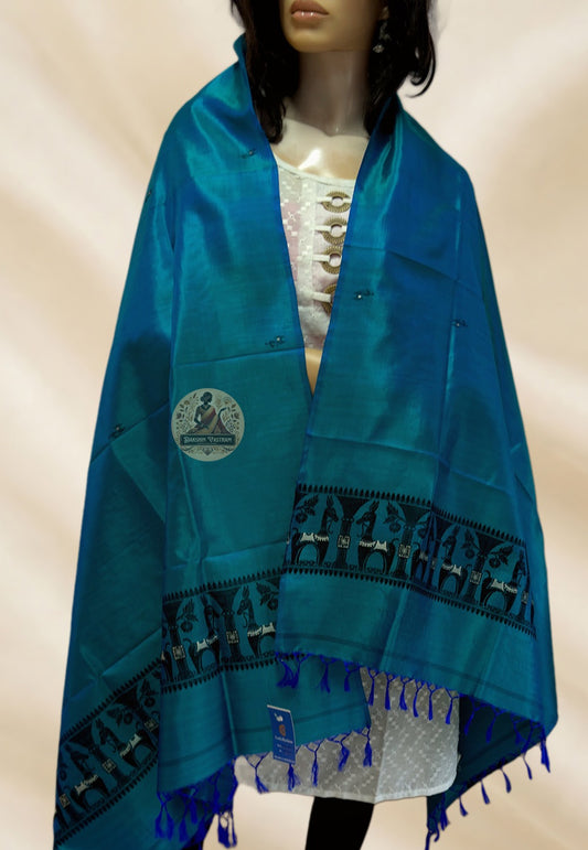 Baluchari handwoven pure silk stole with intricate mythological motifs – Dakshin Vastram UK