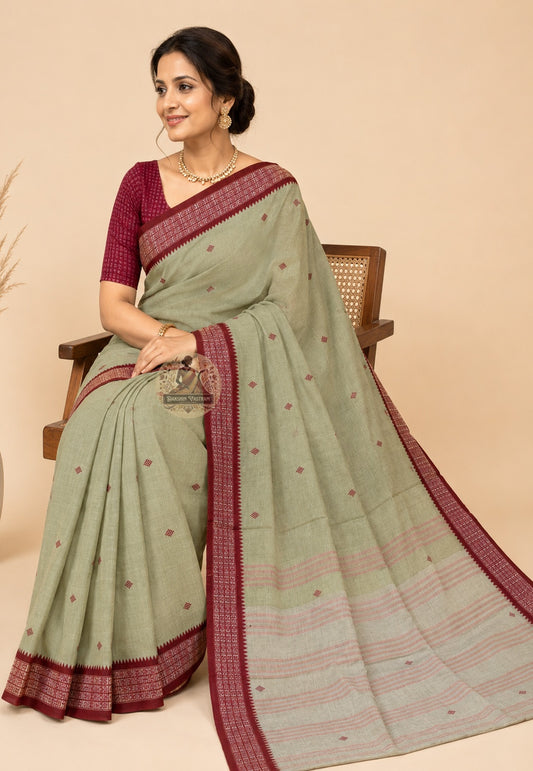 Side view of lightweight pure cotton saree showing airy handloom drape and natural fall, perfect for warm Indian summers and monsoon wear