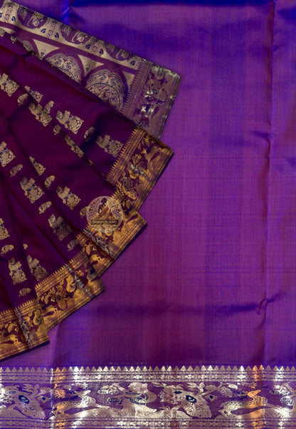 Artisan-crafted Swarnachari silk saree from Bengal — gold thread weave with refined motif placement