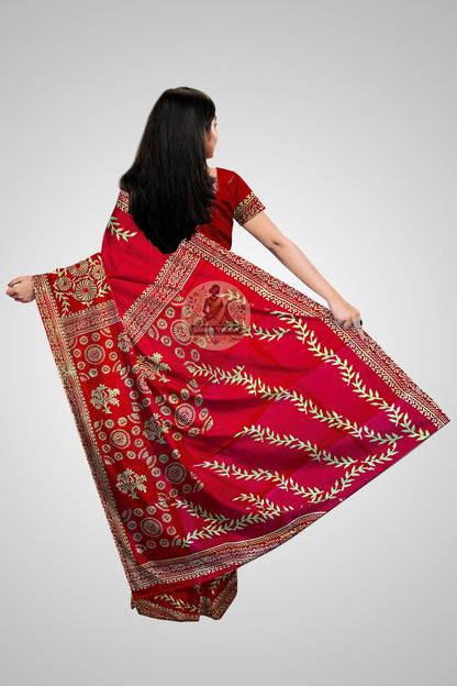 Buy Bengal Silk Sarees UK – Rear angle with detailed pallu weave