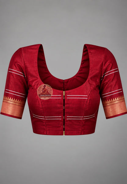 Matching blouse piece included with Bishnupur Katan silk handloom saree, pre-matched and handwoven by artisan weavers in West Bengal