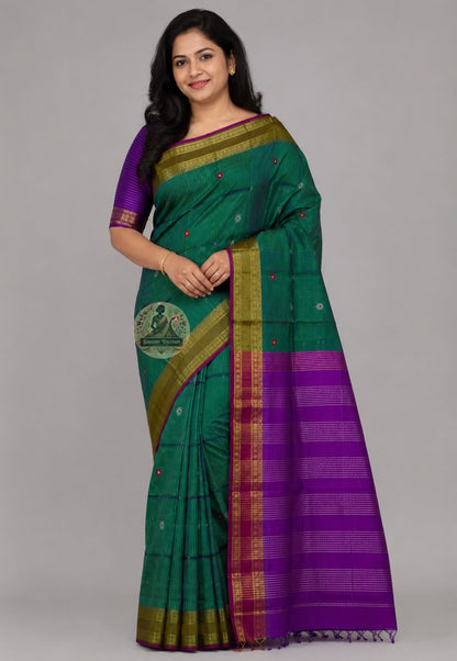 Bishnupuri pure katan silk saree front view – luminous Bengal handloom drape enhancing natural beauty, perfect for Durga Puja, weddings and festive celebrations