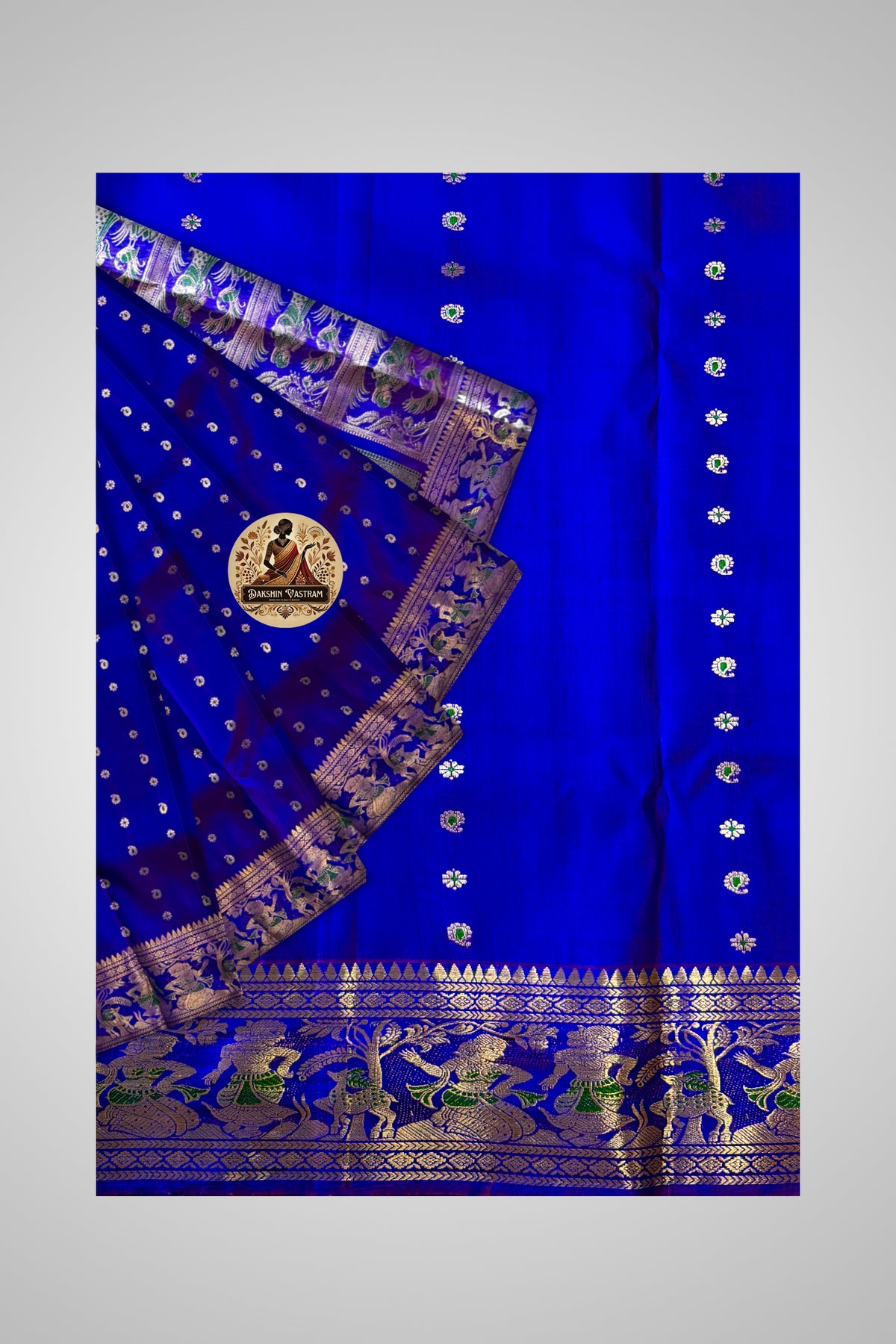 Buy Bengal Silk Saree online – Close-up of golden zari work on pallu
