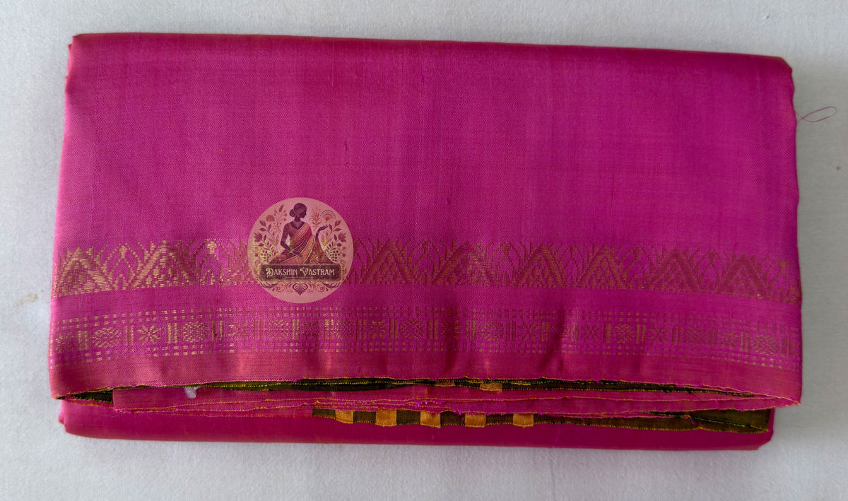 Full flat-lay of Bishnupur Pure Katan Silk Saree with matching blouse piece, handloom Bengal diaspora