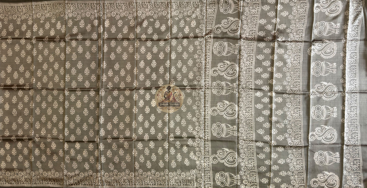 Buy Authentic Bishnupur Silk Saree online – Pallu print and weaving view