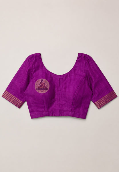 Close-up of Ghicha Tussar Silk blouse fabric showing warmly tactile wild silk texture and deep natural tone that deepens with every wear, handwoven for Diwali and Indian festive ceremonies