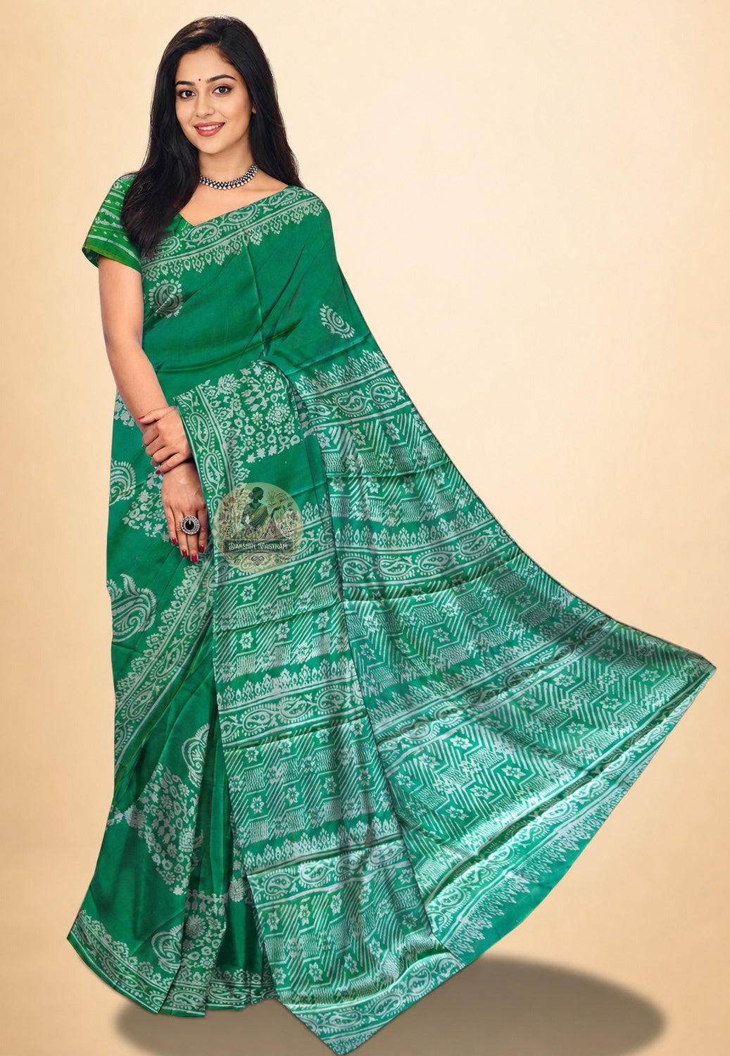 Bishnupur Pure Katan Silk Saree front view – handwoven Bengal Katan silk saree for Diwali in Lexington and cultural preservation celebrations across USA | Dakshin Vastram