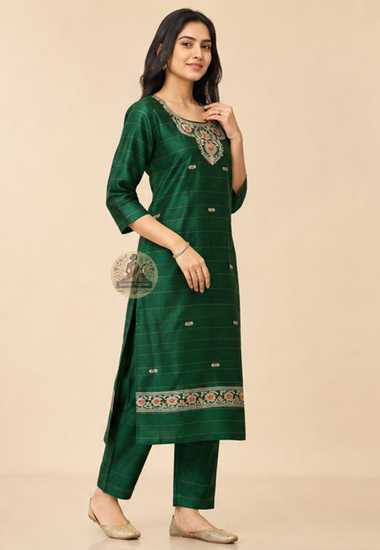 Handwoven Baluchari Silk Kurti Piece – Unstitched Fabric for Festive & Ceremonial Wear