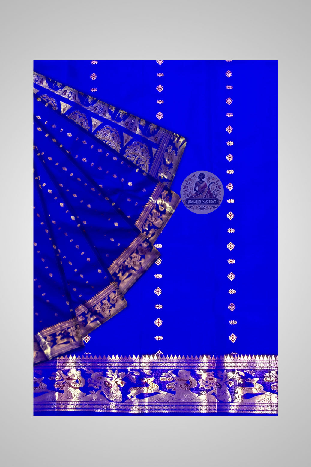 Buy Swarnachari Pure Silk Saree online – Majestic Blue blouse view