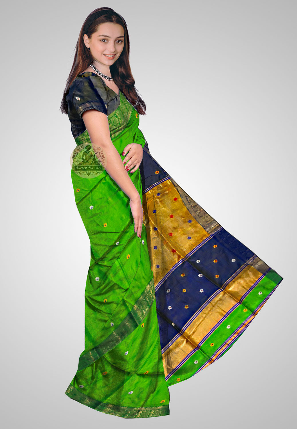 Elegant side pose of silk saree – Flowing silhouette for special occasions