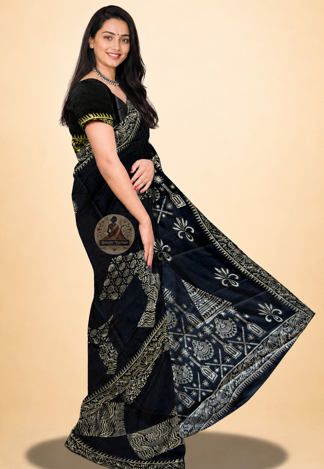 Bishnupur Pure Katan Silk Saree side view – dense handwoven Katan silk drape with natural lustre and fluid structure, perfect for Indian weddings in Fresno