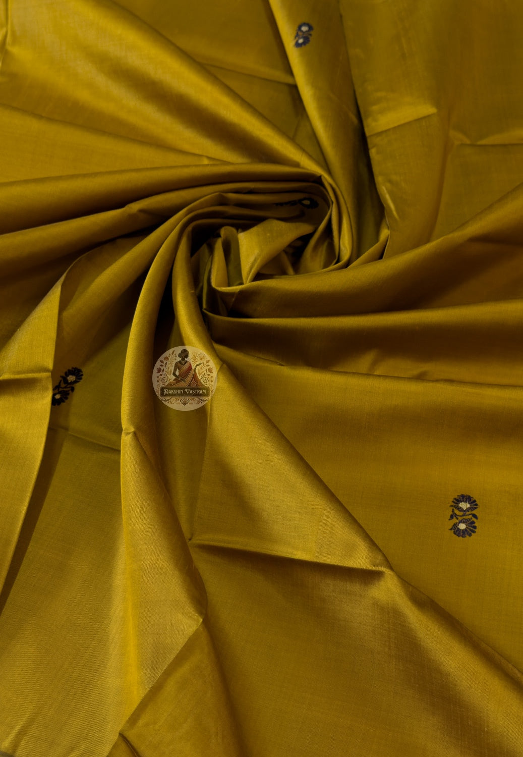 Premium mustard yellow Baluchari silk unstitched kurti piece with Resham detailing — ships to UK, USA and EU — Dakshin Vastram
