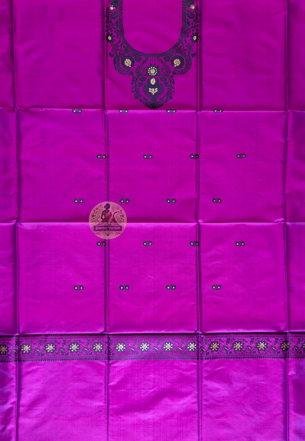 Folded Deep Pink Baluchari Silk unstitched kurti fabric with Resham embroidery – premium Indian dress material for UK, USA and EU