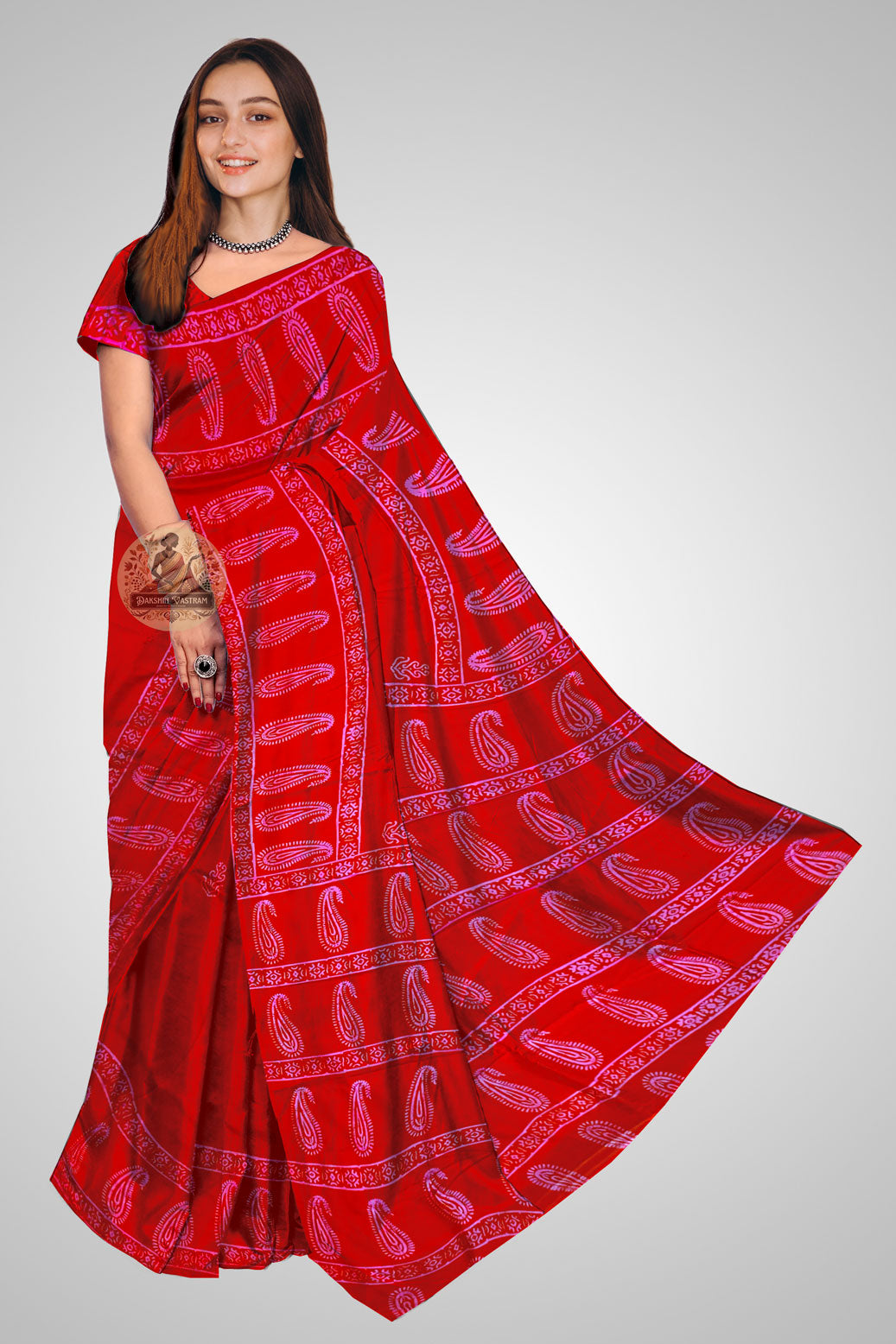 Buy Pure Katan Silk Saree online – Front view of traditional Bengal drape