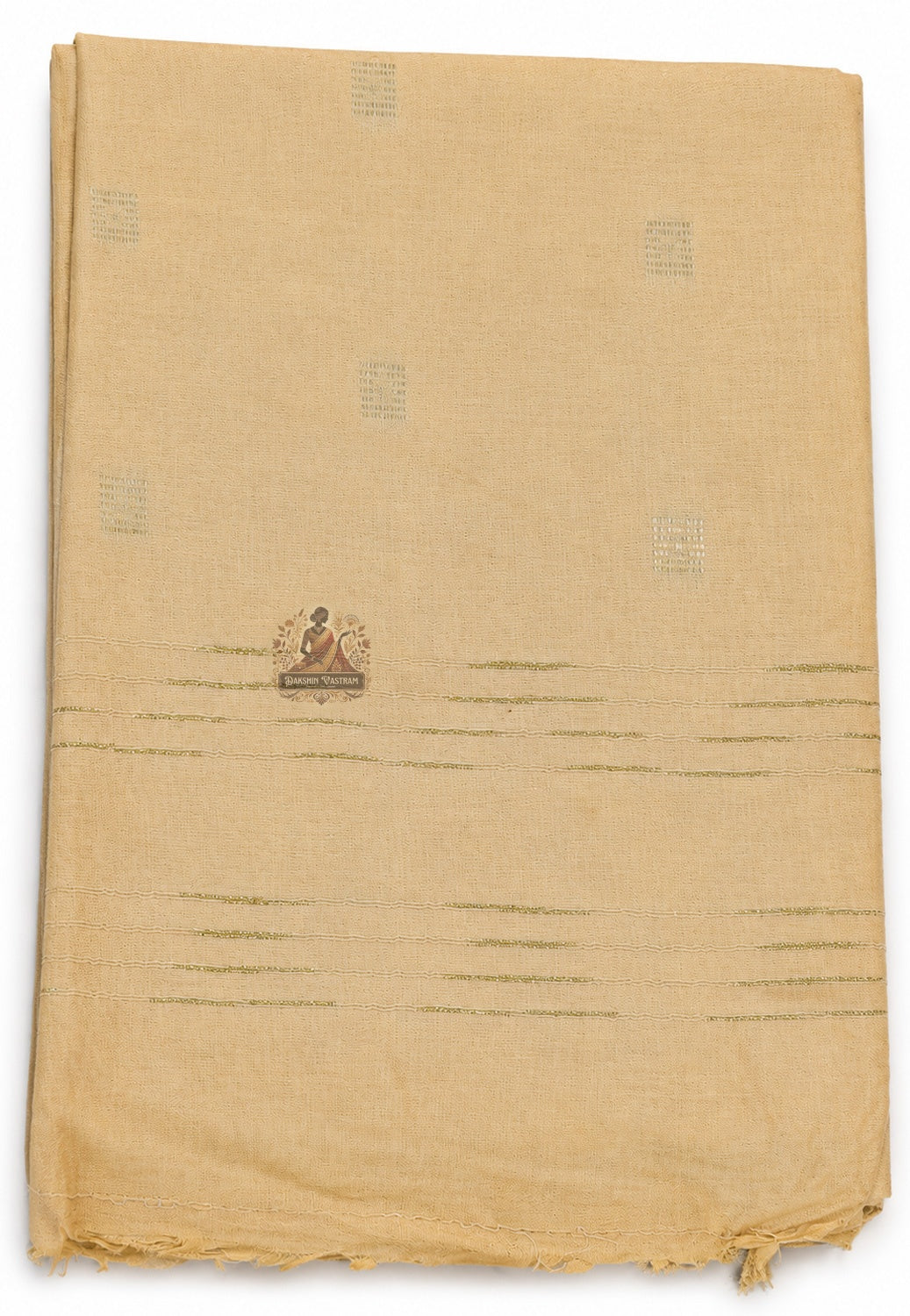 Close-up of pure cotton handloom weave showing fine thread work, natural texture, and traditional craftsmanship for puja wear