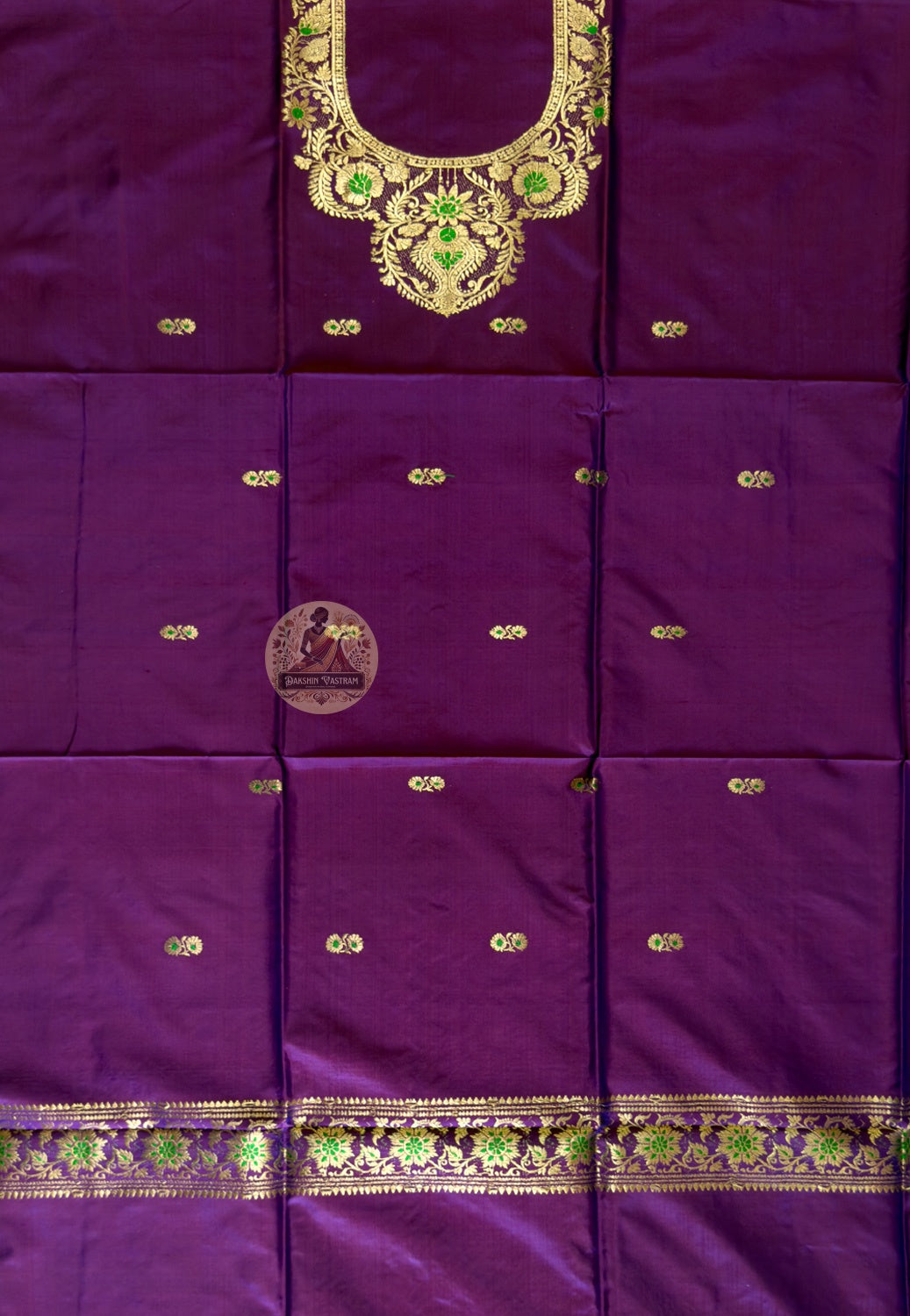 Folded Violet Baluchari Silk unstitched kurti fabric with Resham embroidery – premium Indian dress material for UK, USA and EU