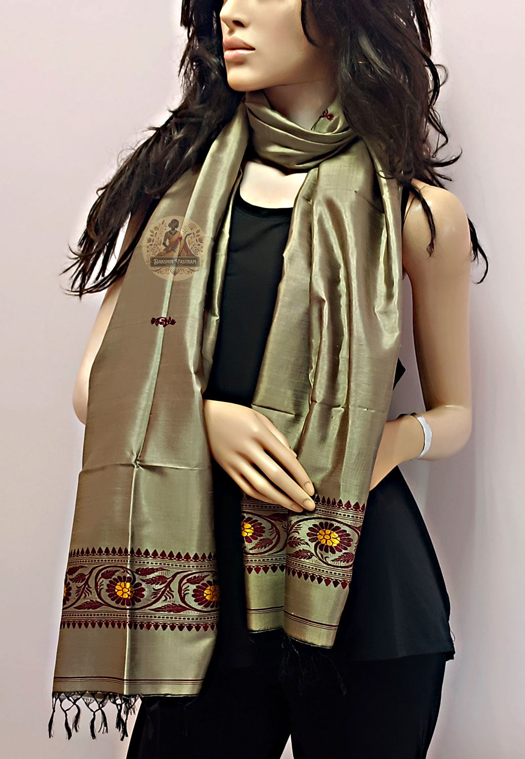 Explore Indian Silk Stoles – Rear view with design texture