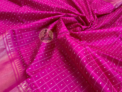Close-up of Bishnupur Silk Bindu Booti saree – shimmering woven Bindu Booti motifs catching light on pure silk, crafted thread by thread by master weavers in West Bengal