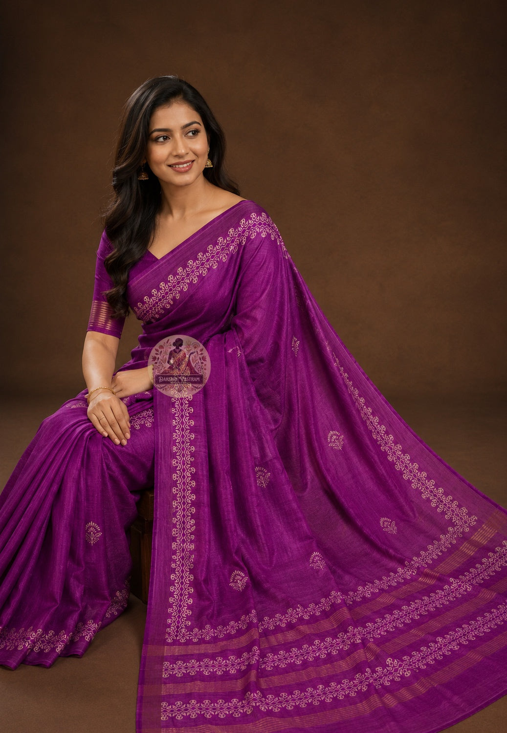 Rear view of Ghicha Tussar Silk Saree displaying handwoven pallu in golden amber Tussar tone, generational artisan craft saree for Bhai Phonta mornings in Kolkata and Indian festive occasions