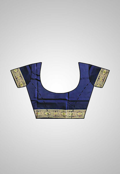 Blouse Piece: Matching blouse piece of the handwoven Baluchari Pure Silk Saree.