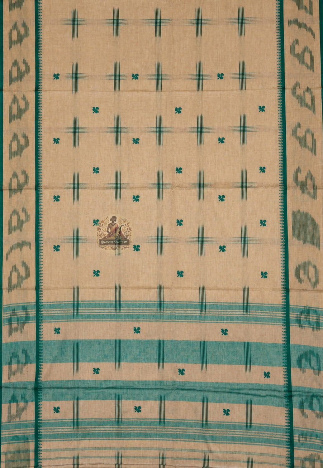 Border detail of handloom pure cotton saree sold without blouse piece, ideal for pairing with a contrasting cotton, silk, or brocade blouse