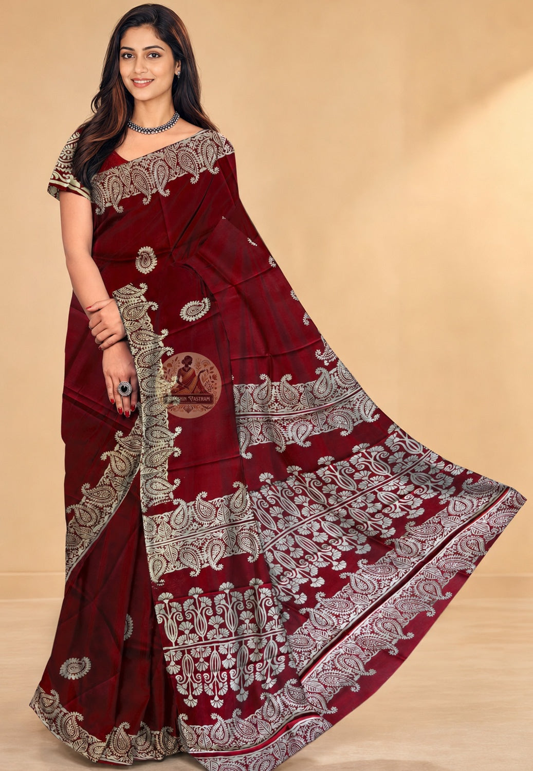 Bishnupur Silk Block Print Saree – Handcrafted Art in Every Fold