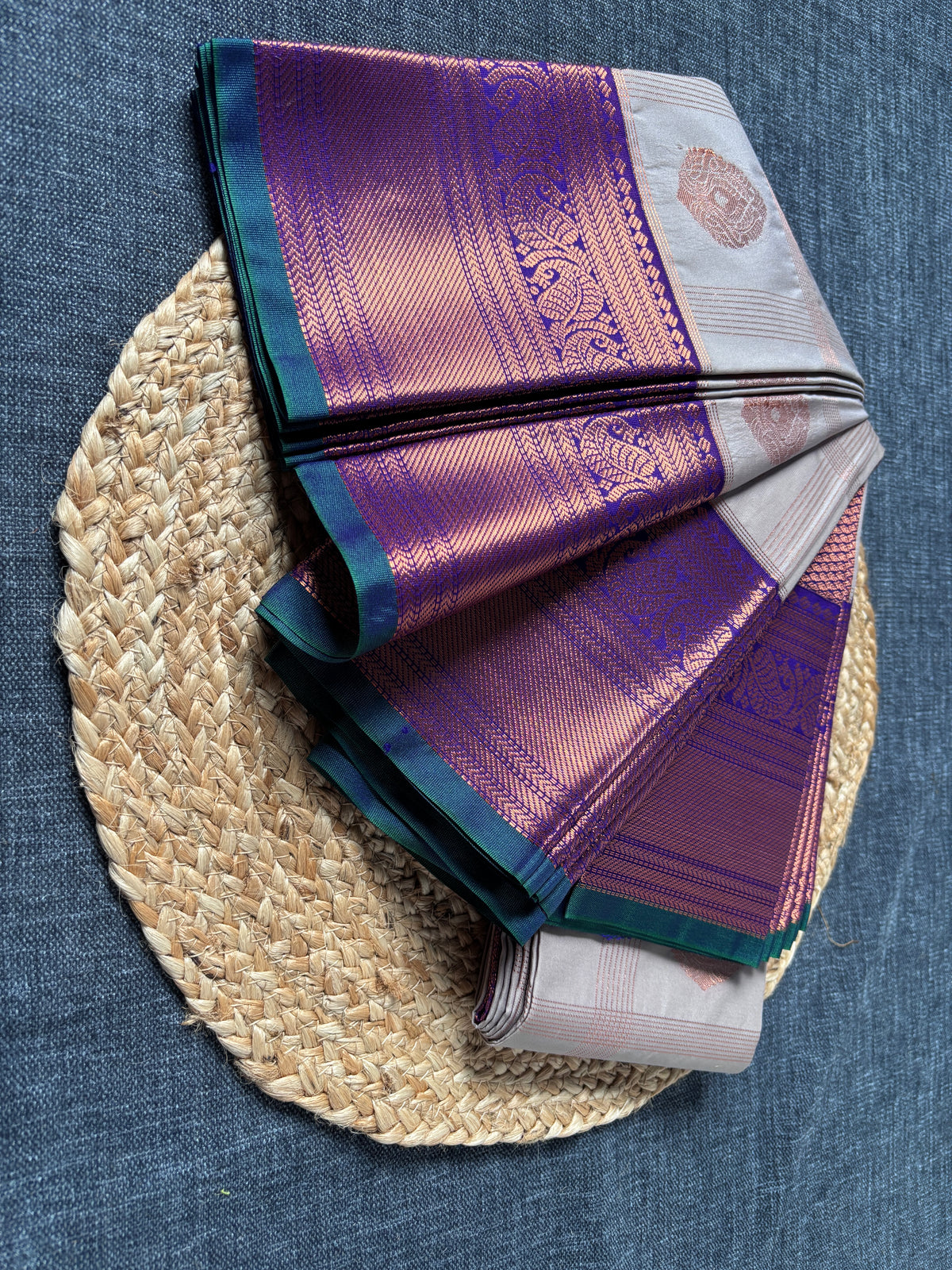 Handwoven premium Kanjivaram saree showing intricate zari pallu – authentic Tamil Nadu craftsmanship UK