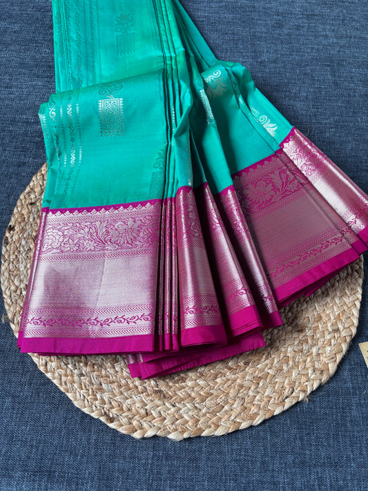 Handwoven Kanjeevaram saree with gold zari border – affordable South Indian silk saree for UK buyers