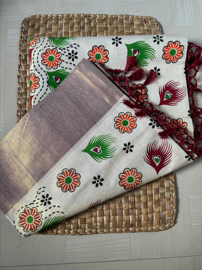 Buy Kerala Kasavu Saree with Maroon Border online – Kasavu Saree blouse view