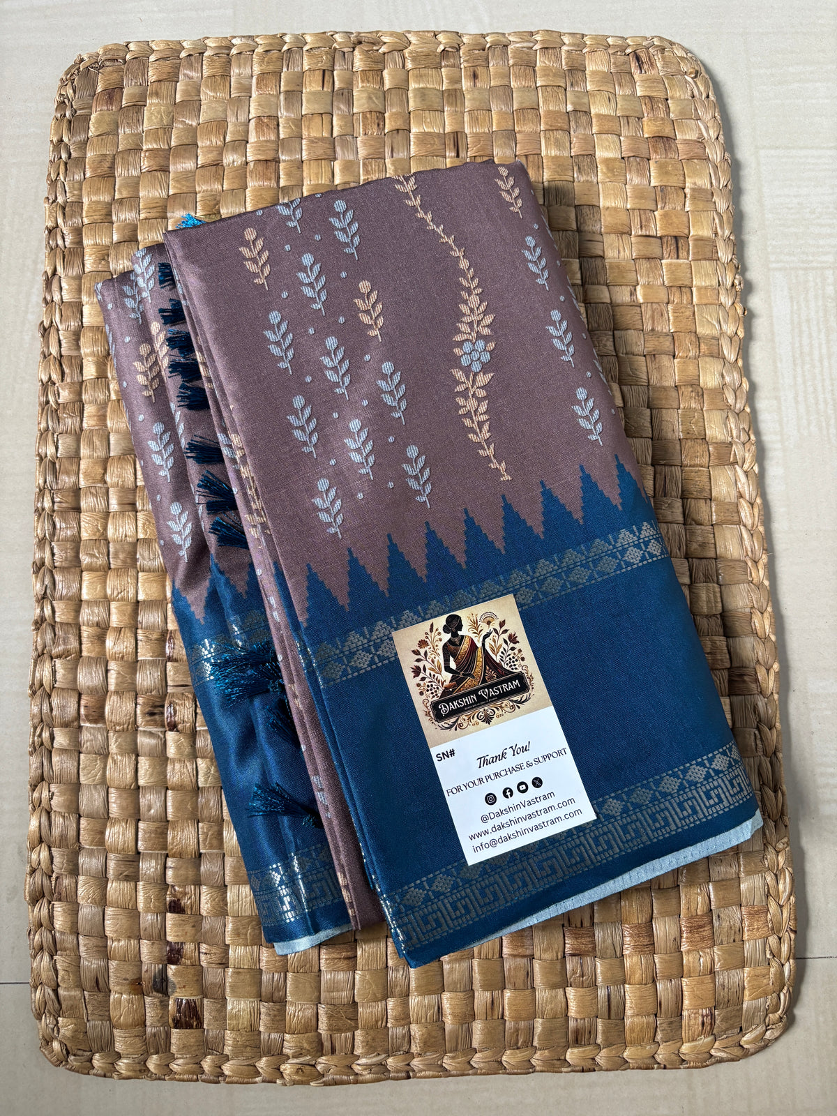 Buy Grey Semi Silk Saree with Blue Border online – Grey Saree front view