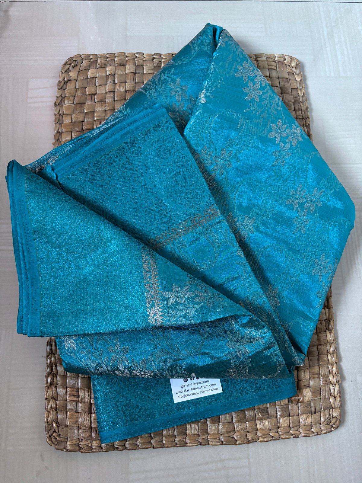 Buy Semi Silk Saree online – Turquoise Blue Semi Silk Saree full view