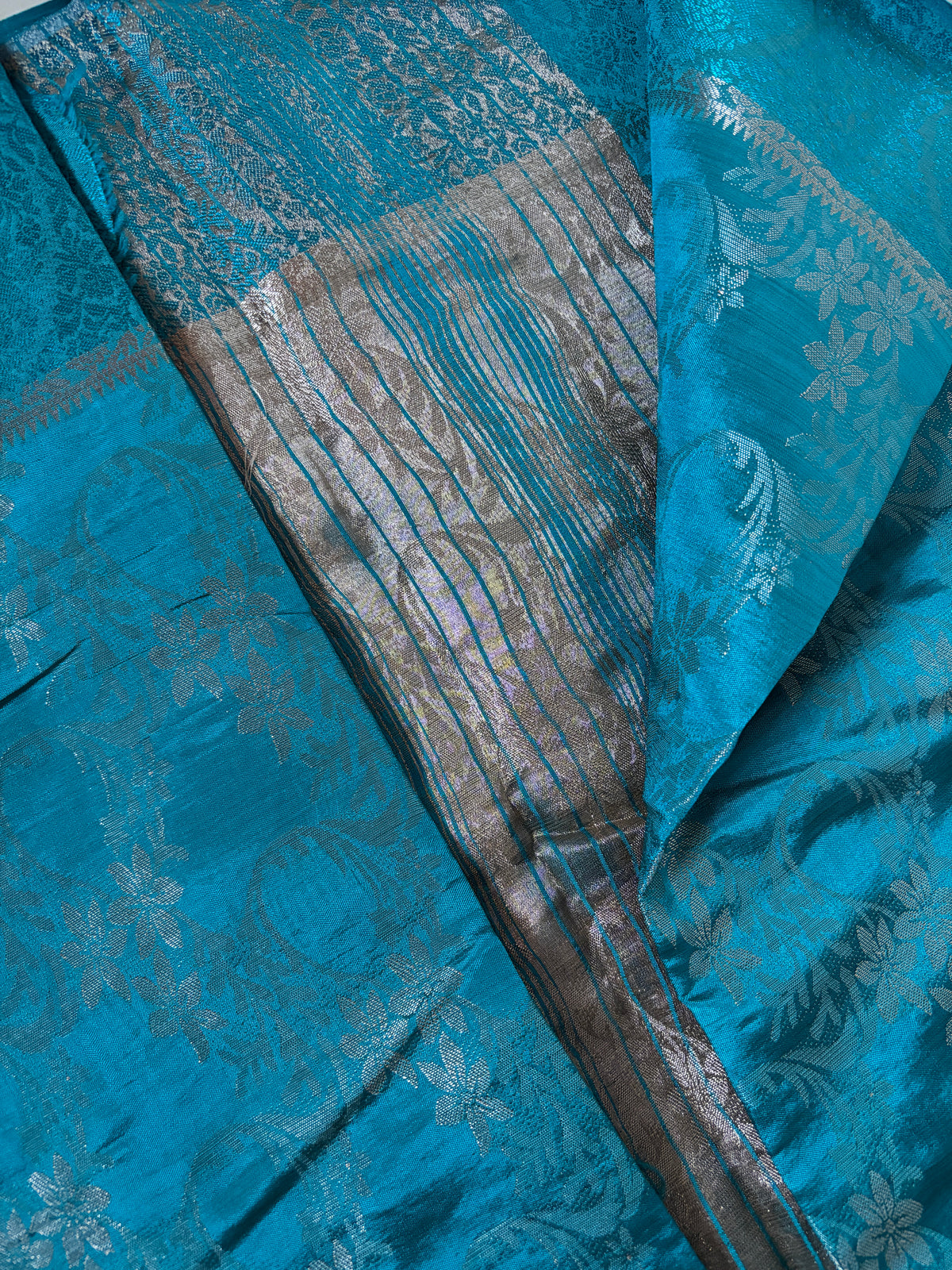 Buy Semi Silk Saree online – Turquoise Blue Semi Silk Saree blouse view