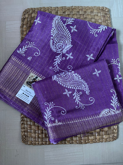 Art Silk | Lavender Art Silk Saree with White Paisley & Zari Border
