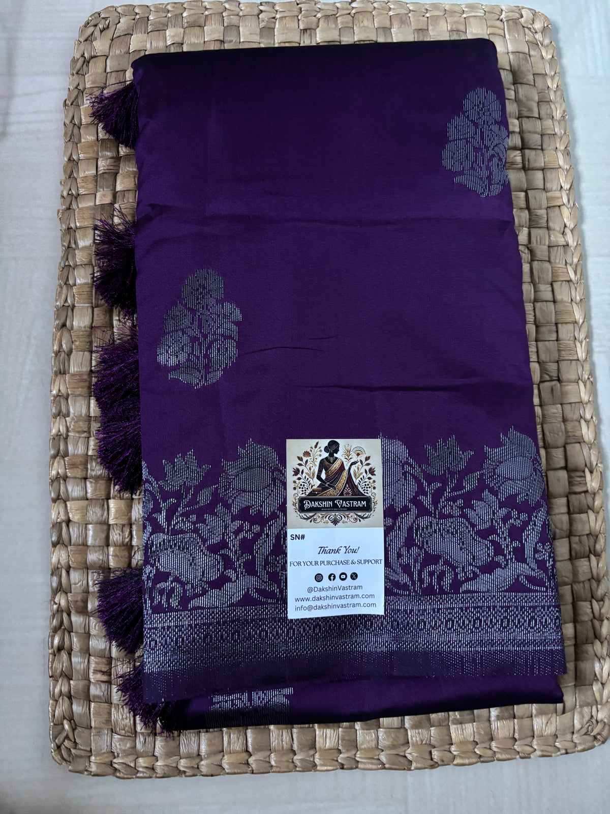 Buy Semi Silk Saree online – Elegant Purple Saree front view