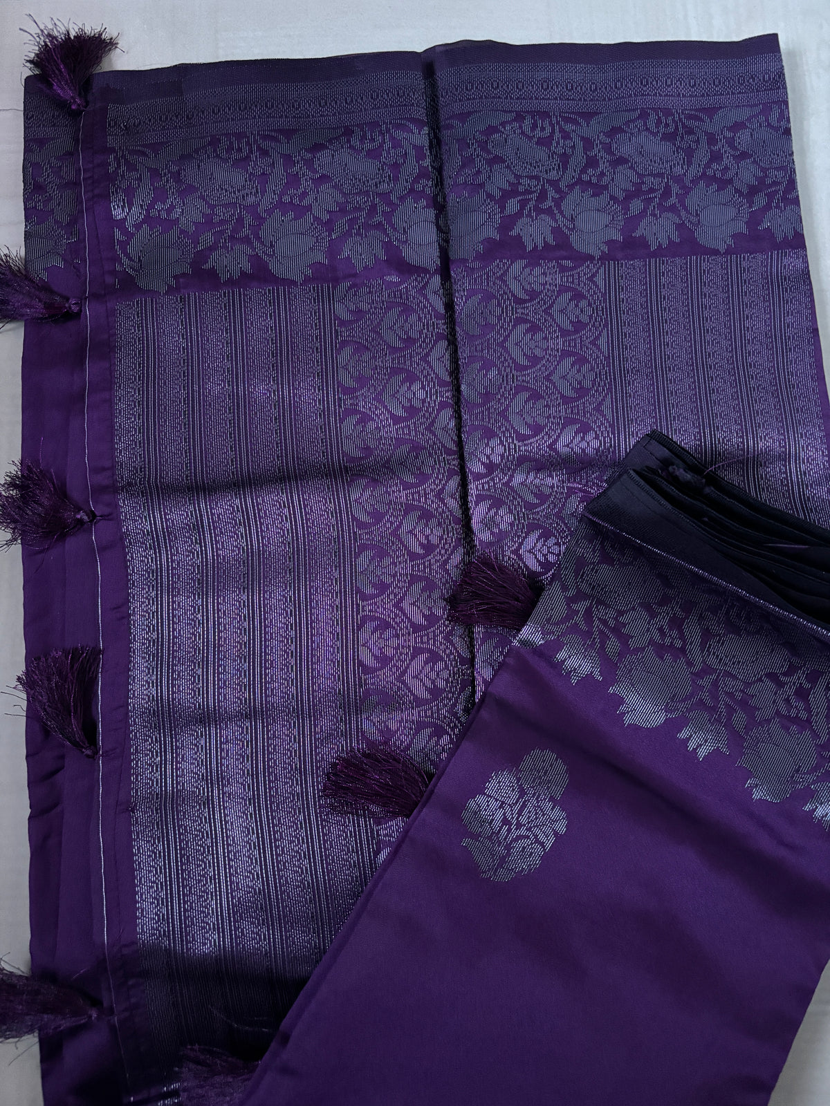 Buy Semi Silk Saree online – Elegant Purple Saree full view