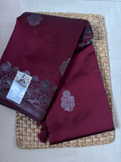 Buy Semi Silk Saree online – Plum Purple Saree rear view