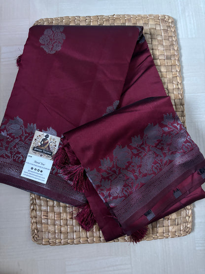 Buy Semi Silk Saree online – Plum Purple Saree front view