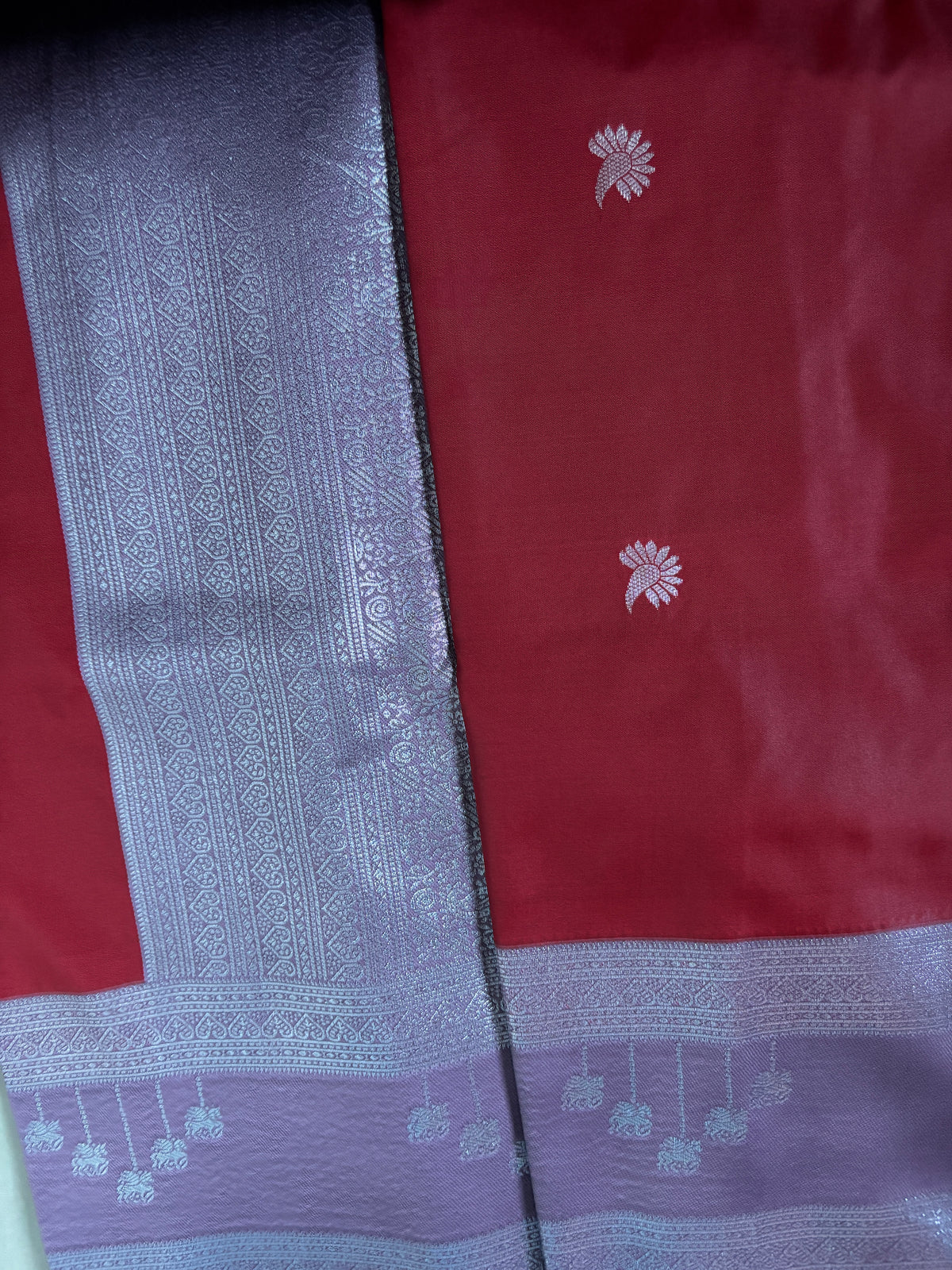 Buy Semi Katan Silk Saree online – Full view with zari detailing