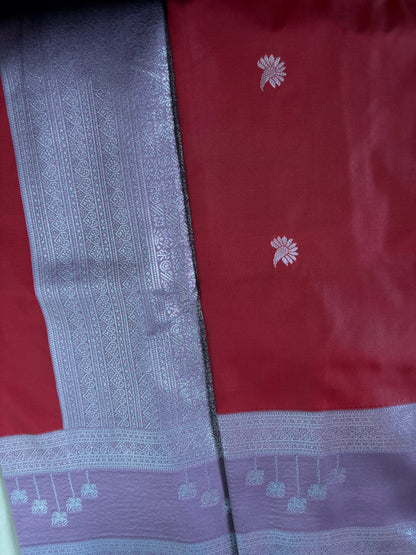 Buy Semi Katan Silk Saree online – Full view with zari detailing