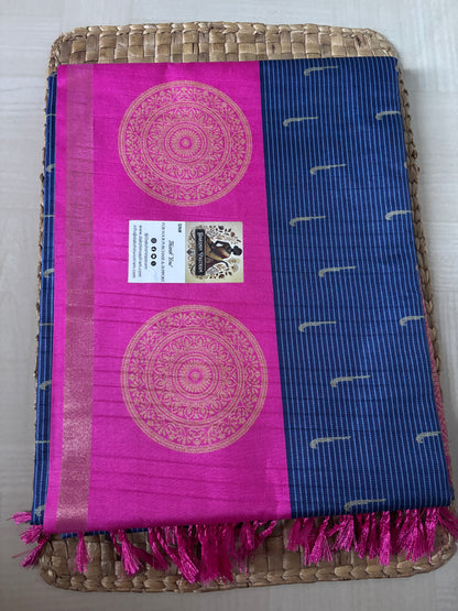 Buy Semi Silk Saree online – Pink & Blue Semi Silk Saree full view