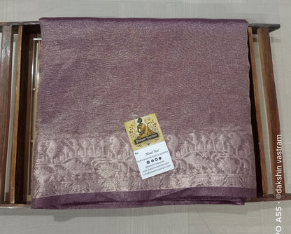 Front side view of Tissue Banarasi Saree with organic silk fabric and intricate craftsmanship