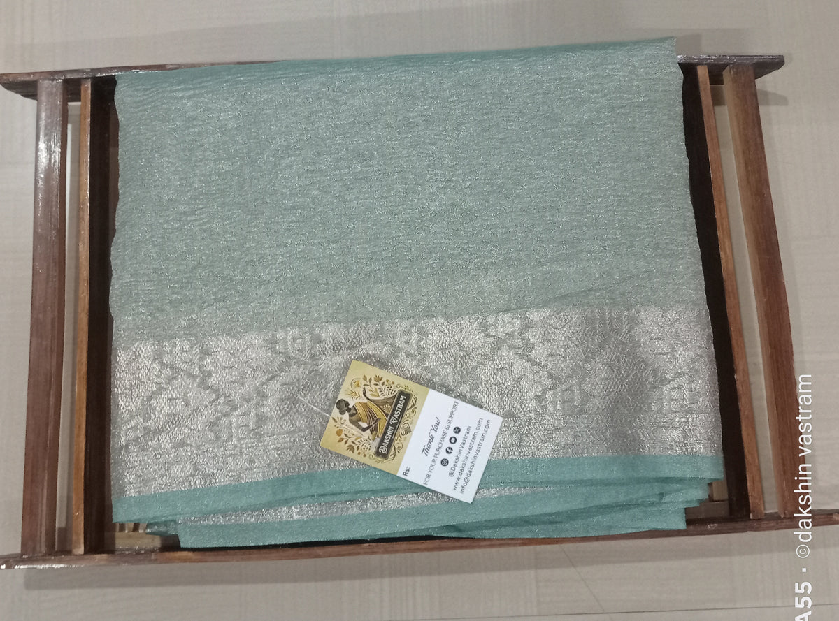 Front side view of Tissue Banarasi Saree with soft organic silk fabric and luxurious drape
