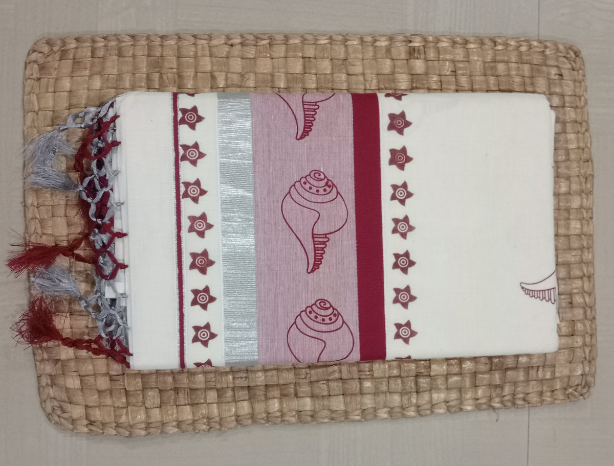 Kasavu Saree | Our Hand Printed Kasavu is a sustainable and environmentally friendly choice for your wardrobe