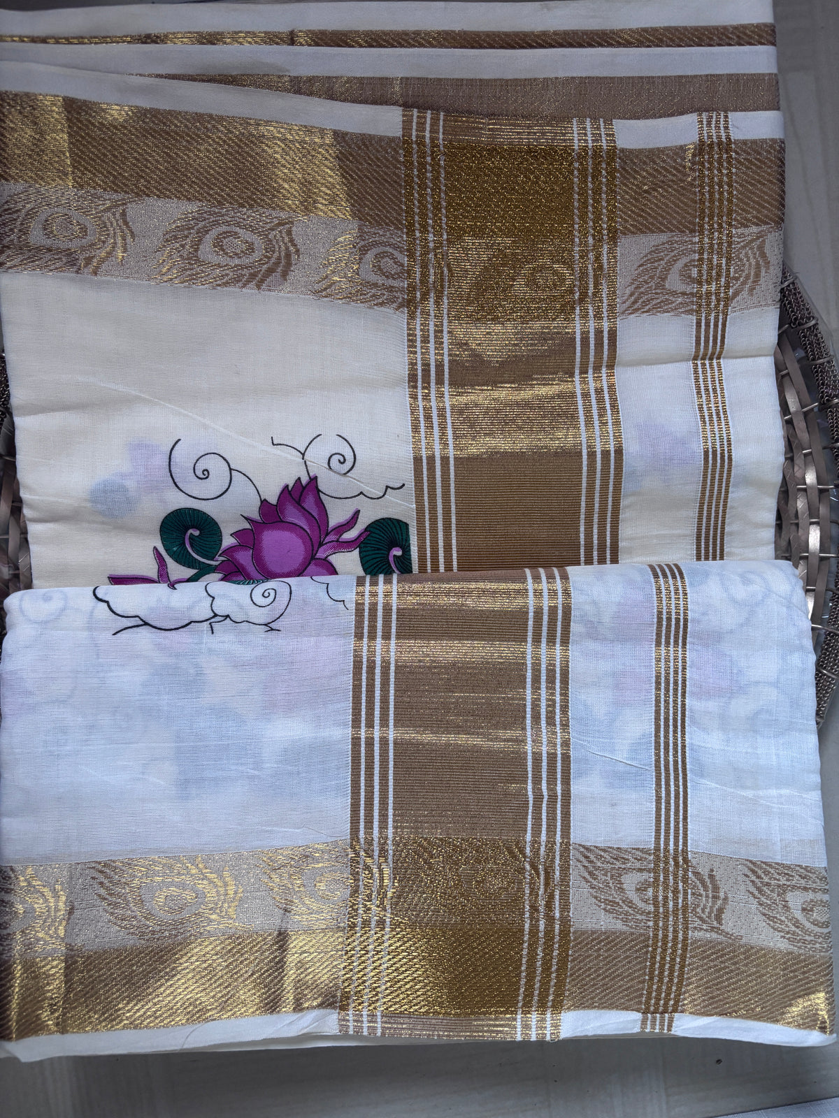 Buy Kerala Kasavu Saree online – Peacock Zari Saree blouse view