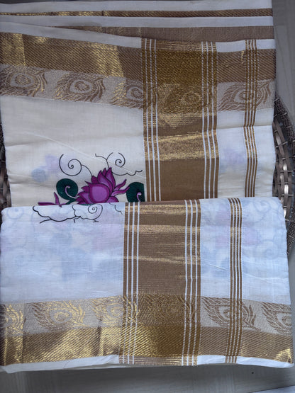 Buy Kerala Kasavu Saree online – Peacock Zari Saree blouse view