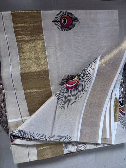 Buy Kerala Kasavu Saree online – Kasavu Saree blouse view
