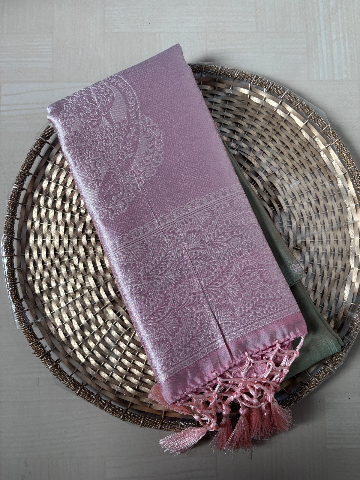 Buy Soft Silk Saree online – Lavender Green Saree front view