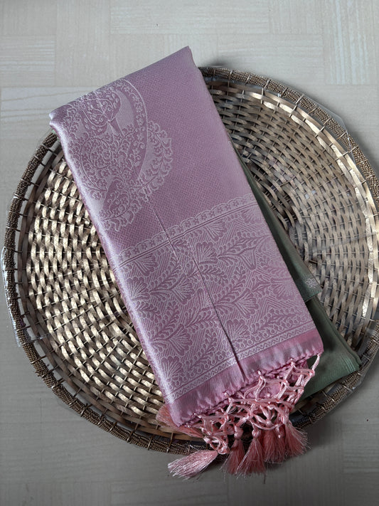 Buy Soft Silk Saree online – Lavender Green Saree front view