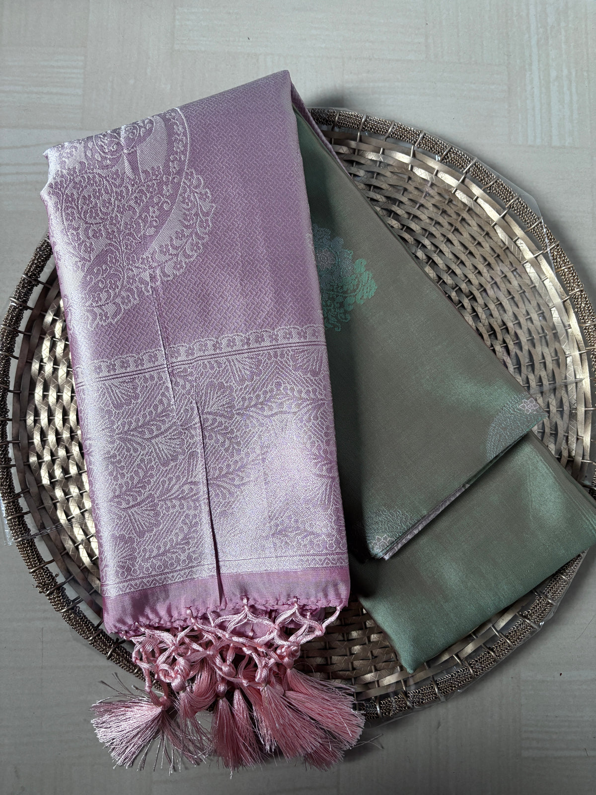 Buy Soft Silk Saree online – Lavender Green Saree side view