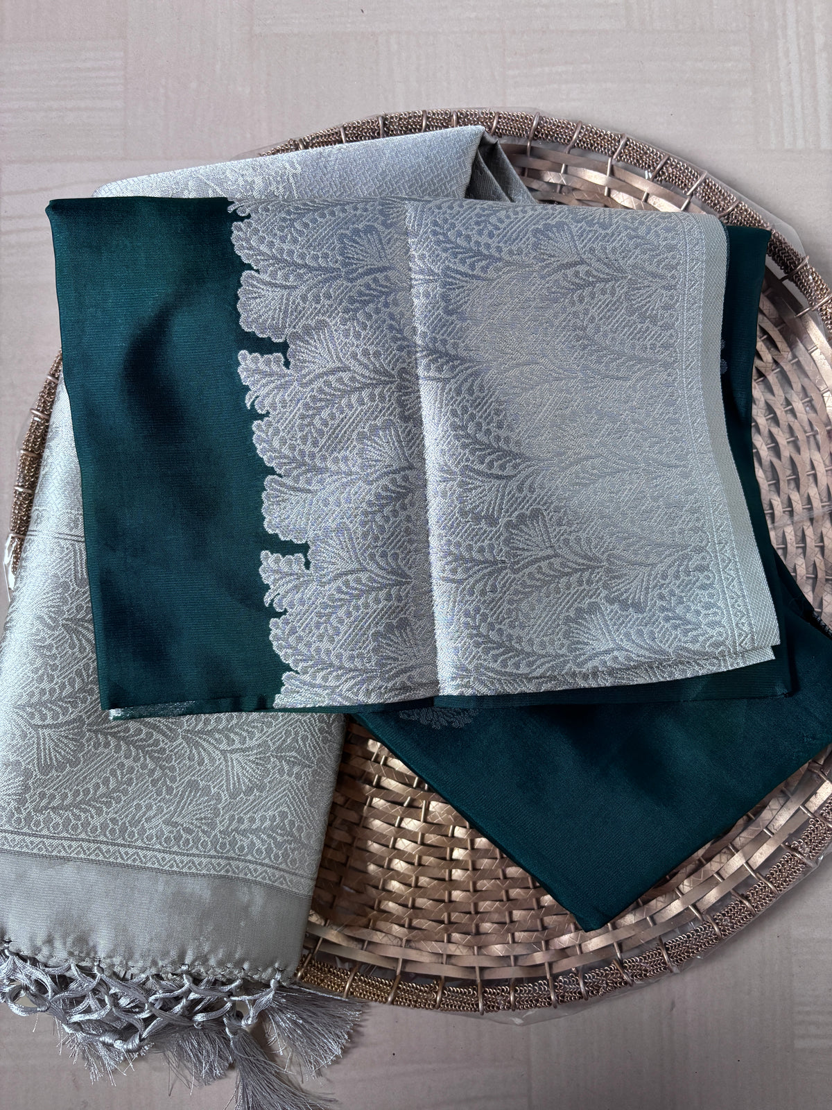 Buy Soft Silk Saree online – Bottle Green Saree blouse view